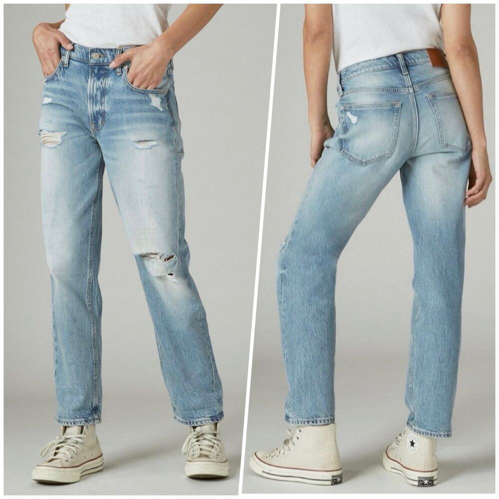 Lucky Brand | Women | Boy Distressed Mid Rise Relaxed Straight Leg Jeans | 30 R - Picture 15 of 16